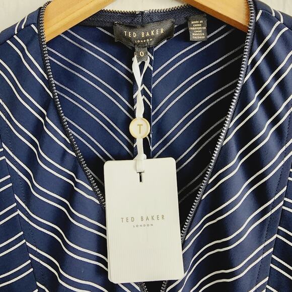 NEW Ted Baker Flissie Zip Front Striped Midi Dress Navy and White - Picture 10 of 14